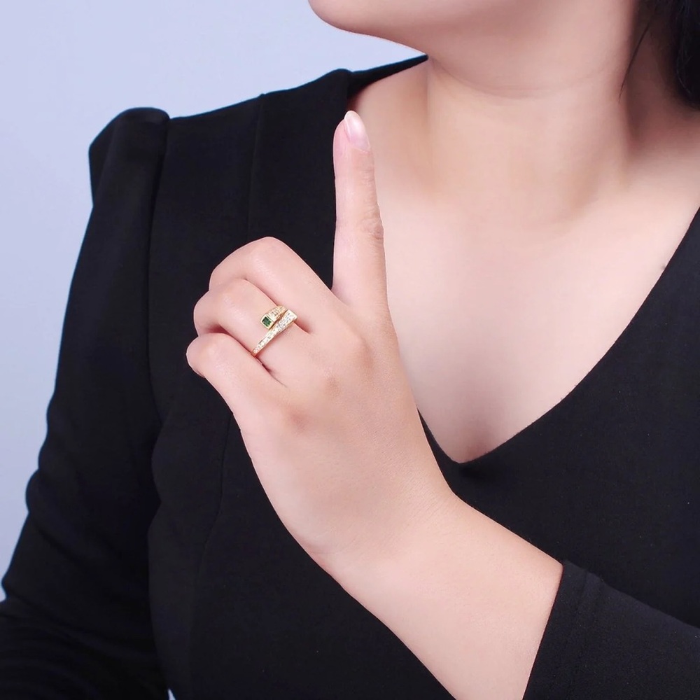 Stackable Pave Ring With Emerald Green Cz Stone O… - image 2